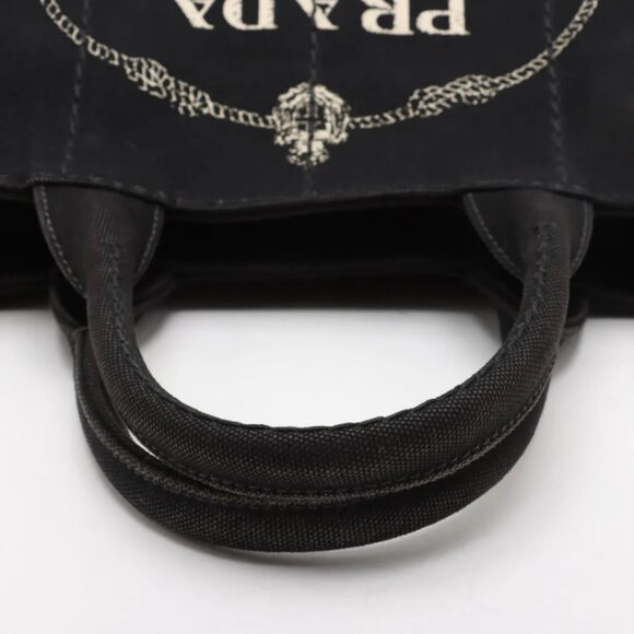 Prada Canapa Canvas x Leather Two-Way Handbag Black - Picture 5 of 16